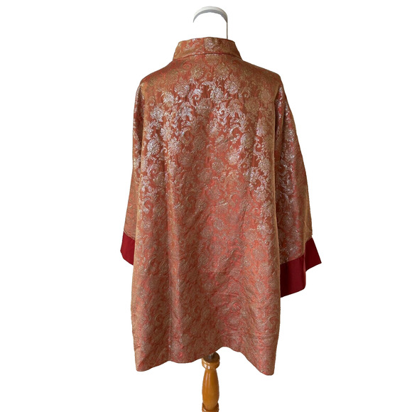 Vtg Nolan Miller Kimono Silk Metallic Orange Tapestry Jacket 2X - Picture 3 of 10